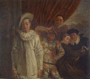 Jean-Antoine Watteau Harlequin,Pierrot and Scapin oil painting artist